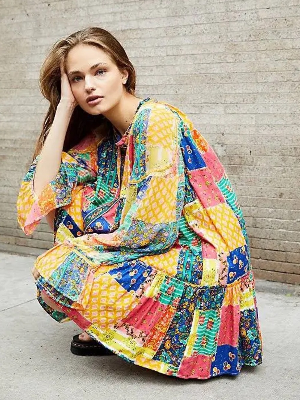 Rare Free People Patch Made in Heaven Mini Tunic Patchwork Dress